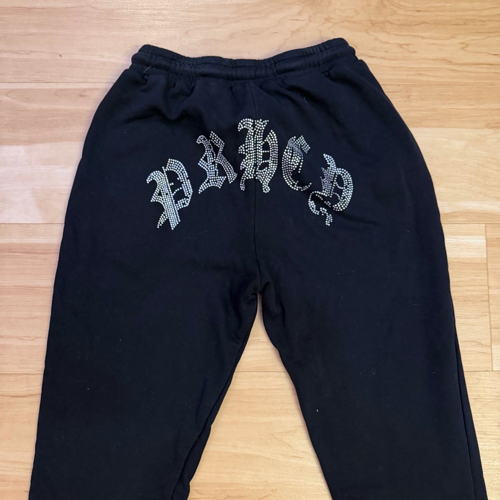 Black Flared Pants with Gothic Print - Picture 4 of 7